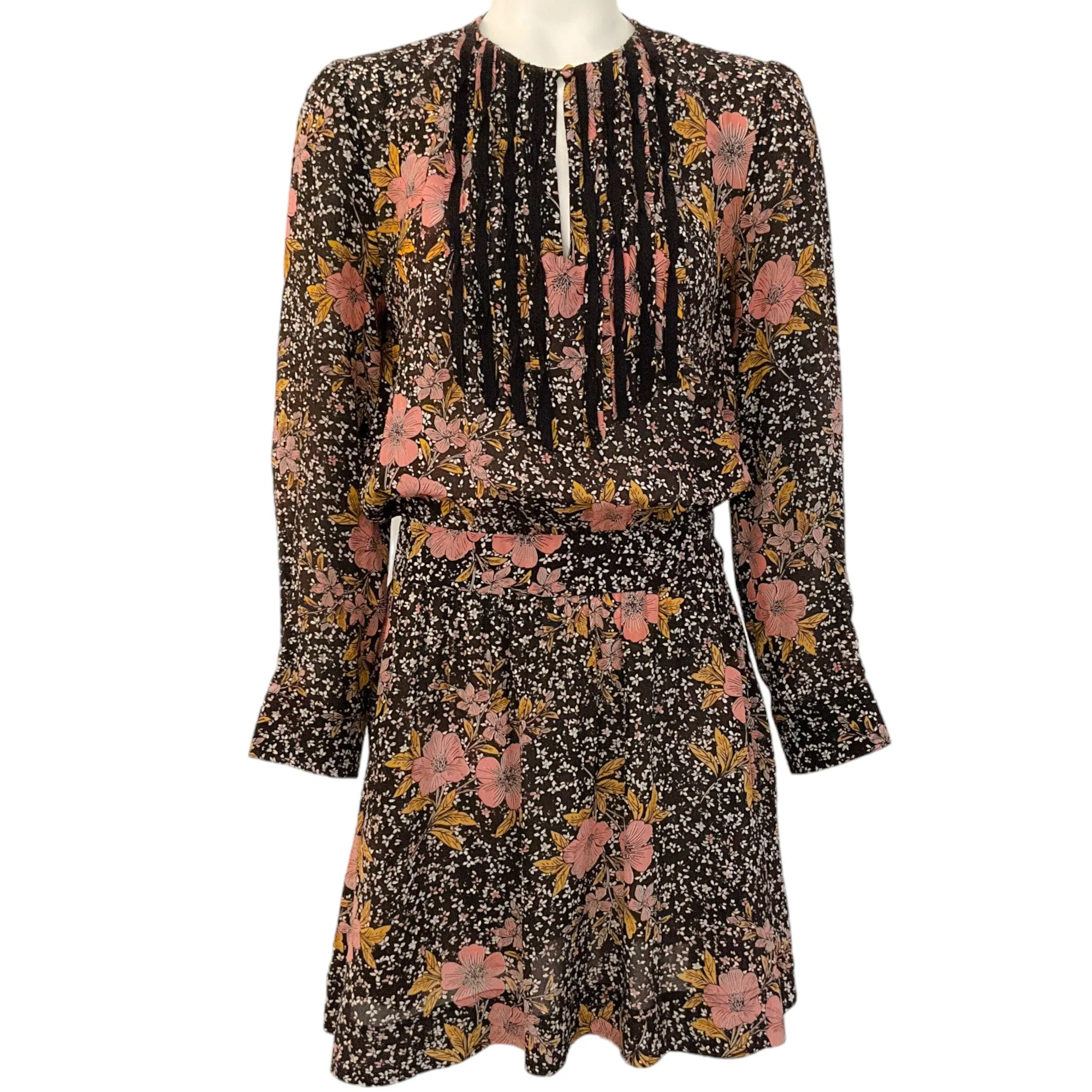 Zadig & Voltaire Black / Pink Floral Dress with Lace Detail